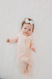 Copper Pearl Blush Zip Up Footie Baby - The Attic Boutique