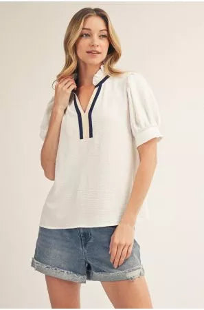 Sutton Off White Navy Top