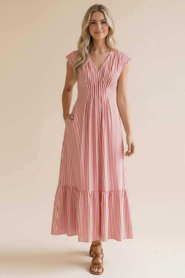 The Attic Boutique Red Stripe Woven Maxi Dress Apparel & Accessories - The Attic Boutique
