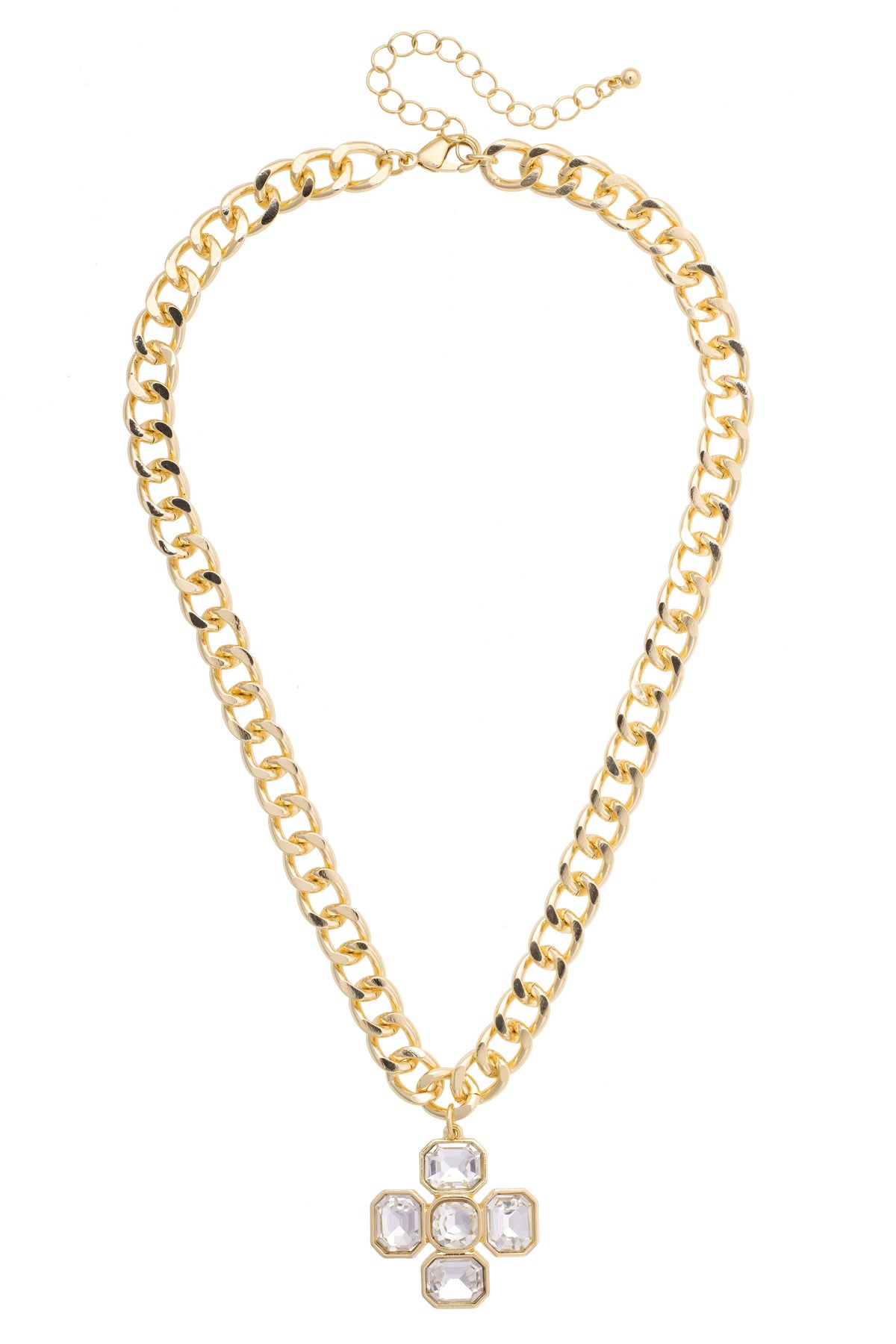 Laurel Rhinestone Cross Linked Necklace in Shiny Gold