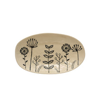 Hand-Painted Stoneware Platter w/ Embossed Flowers