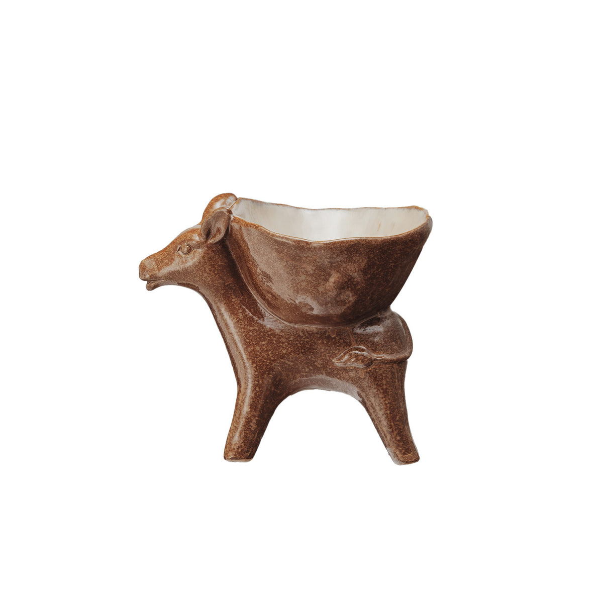 Stoneware Donkey w/ Bowl, Brown (Each One Will Vary)