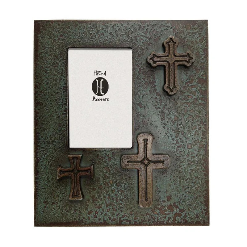 The Attic Boutique Distressed 3-Cross Picture Frame in Turquoise Picture Frames - The Attic Boutique