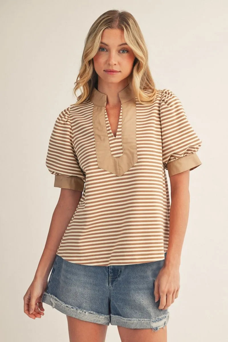 Taupe Stripe Top