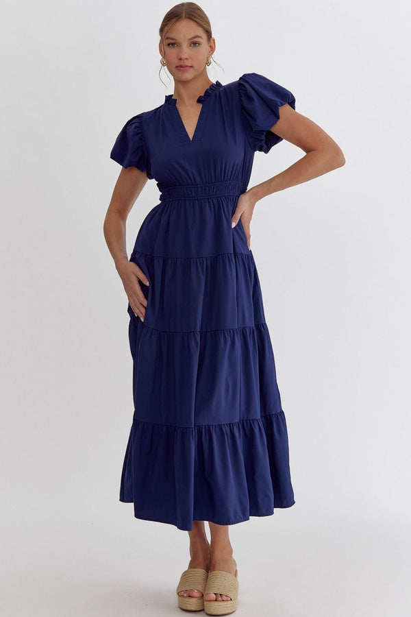 The Attic Boutique Navy Ruffled Dress Dress - The Attic Boutique