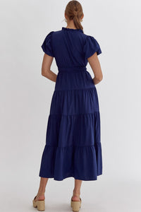 The Attic Boutique Navy Ruffled Dress Dress - The Attic Boutique