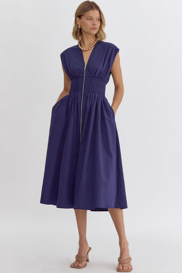 The Attic Boutique Navy Midi Dress Dress - The Attic Boutique