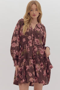 The Attic Boutique Floral Espresso Dress Dresses - The Attic Boutique