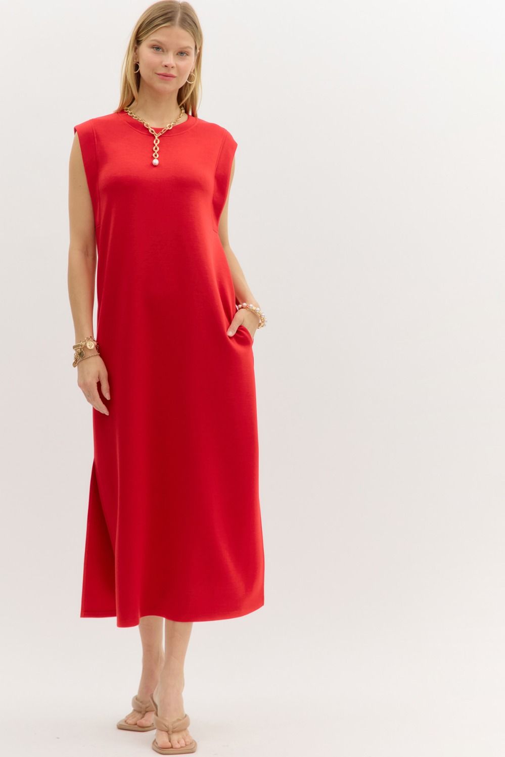 Entro Red Knit Dress  - The Attic Boutique