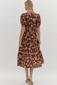 Entro Brown Floral Midi Dress  - The Attic Boutique