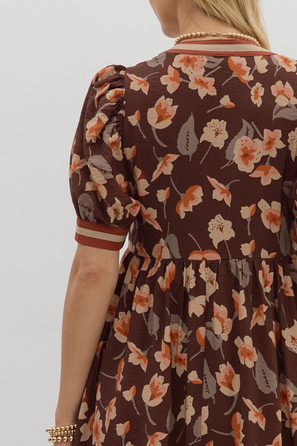 Entro Brown Floral Midi Dress  - The Attic Boutique