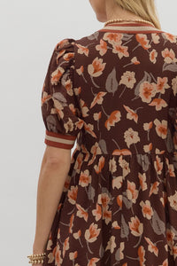 Entro Brown Floral Midi Dress  - The Attic Boutique