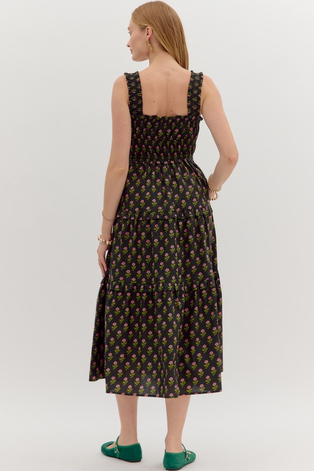 Entro Black Floral Midi Dress  - The Attic Boutique