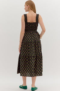 Entro Black Floral Midi Dress  - The Attic Boutique