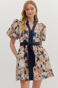 Entro Navy Floral Mini Dress  - The Attic Boutique