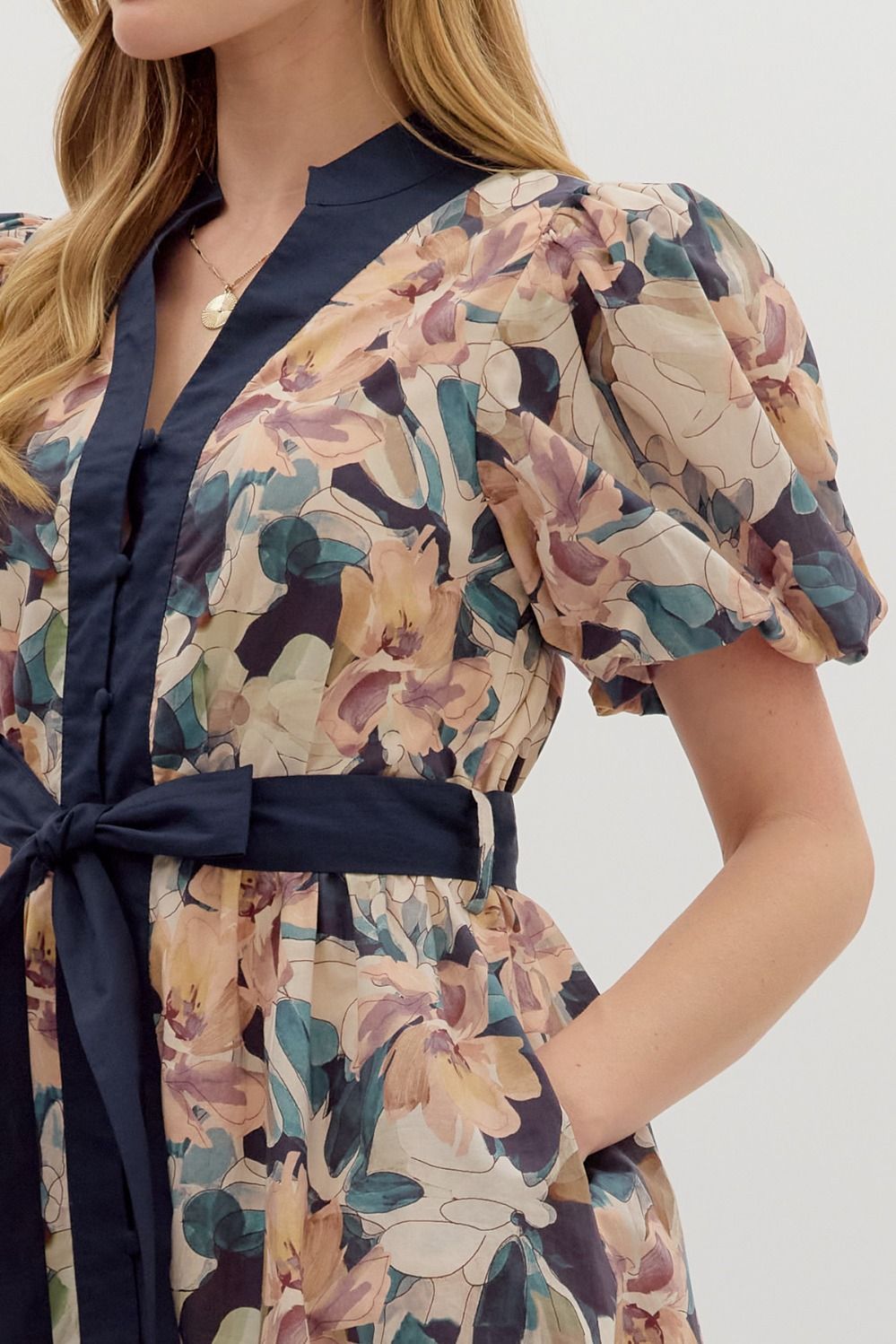 Entro Navy Floral Mini Dress  - The Attic Boutique