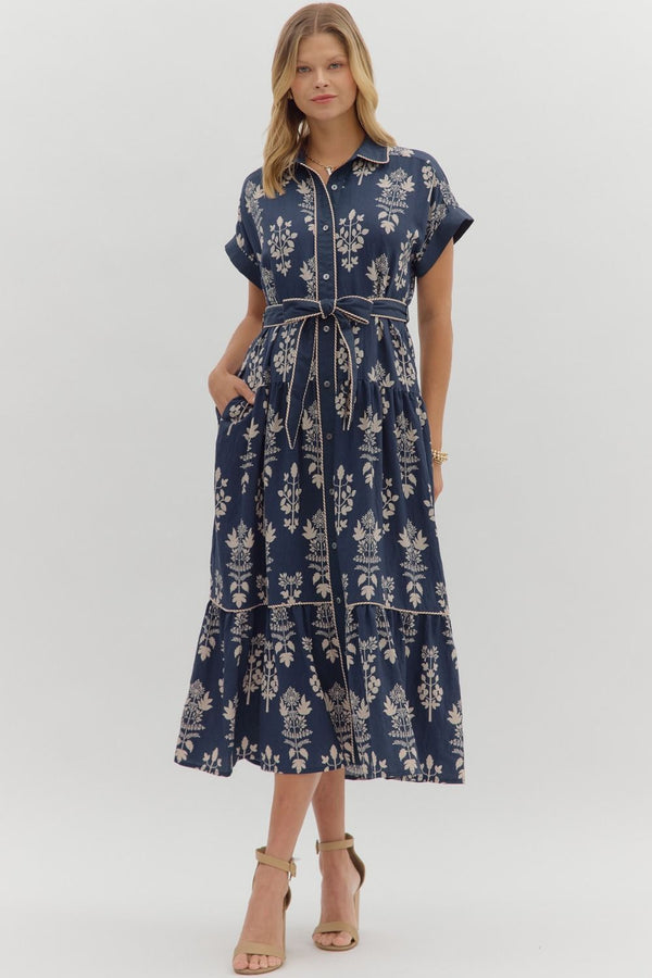 Entro Raven Navy Midi Dress  - The Attic Boutique