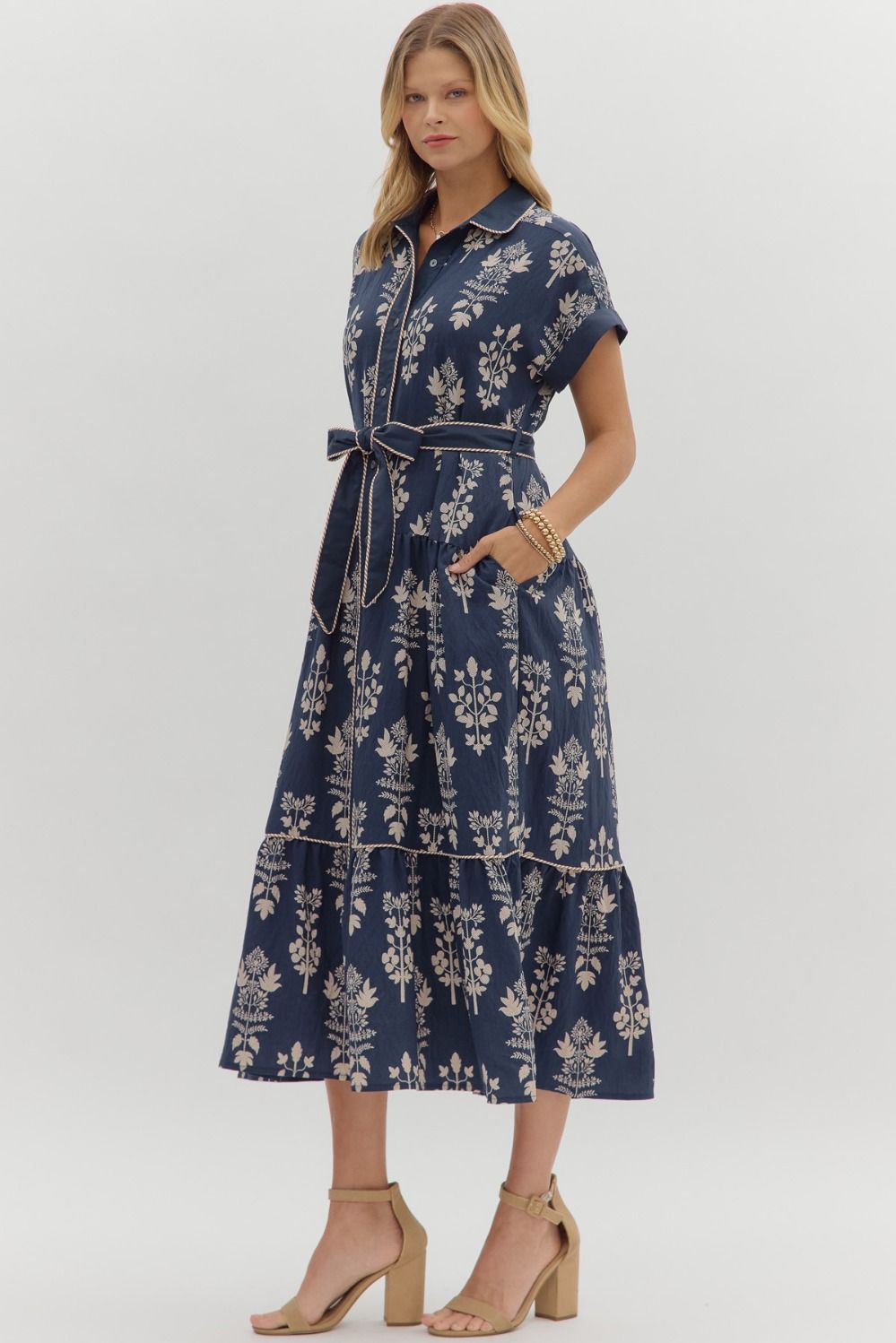 Entro Raven Navy Midi Dress  - The Attic Boutique
