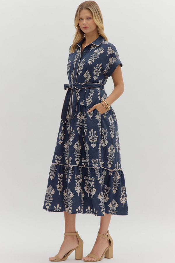 Entro Raven Navy Midi Dress  - The Attic Boutique