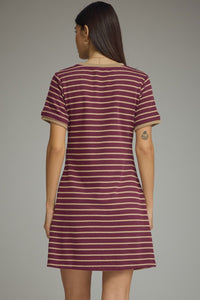Plum Stripe Tie Waist Mini Dress