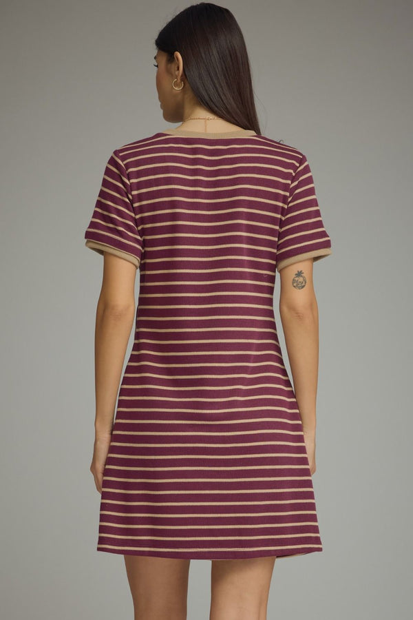 Plum Stripe Tie Waist Mini Dress