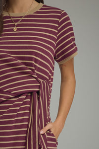 Plum Stripe Tie Waist Mini Dress