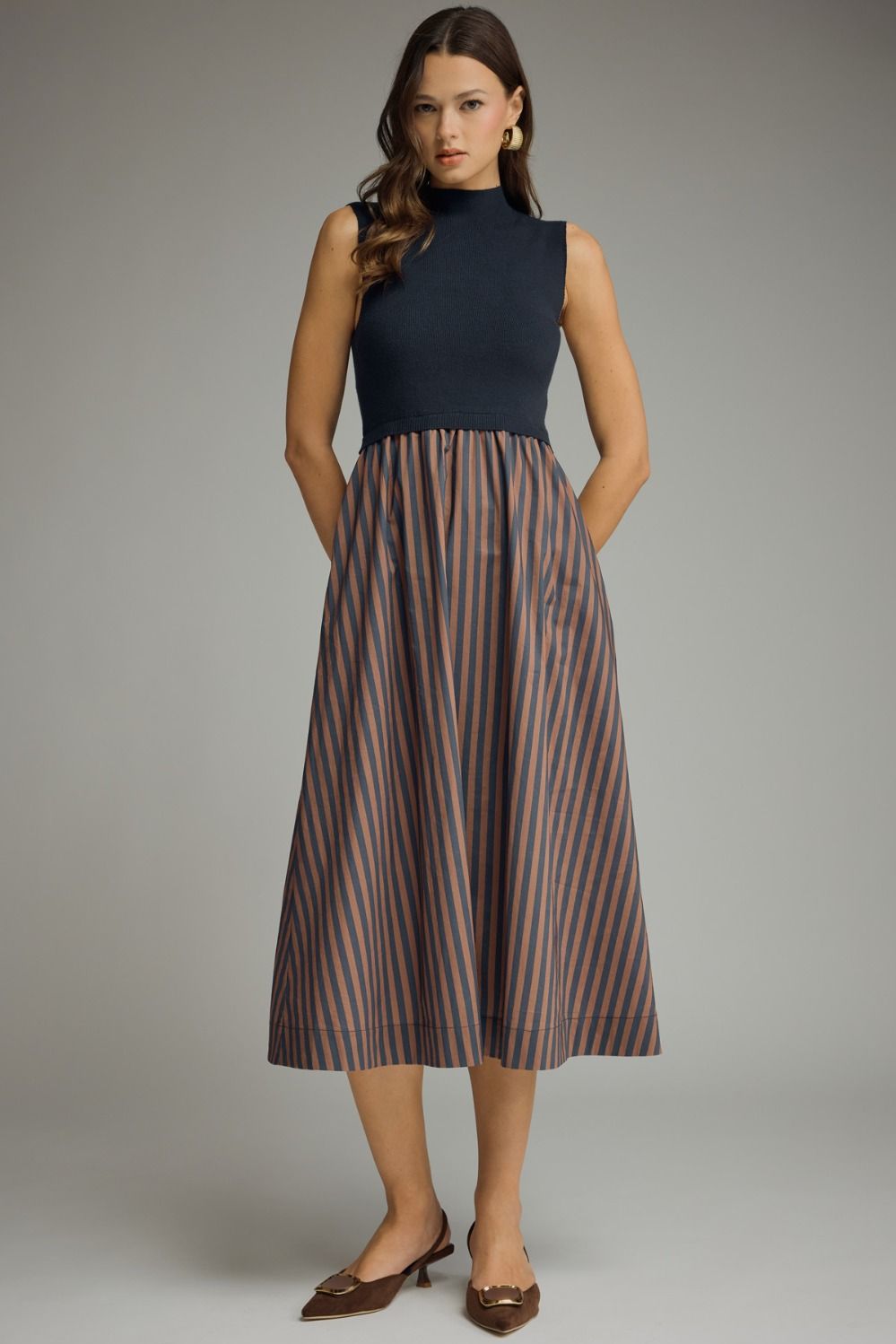 Blakely Navy Stripe Midi Dress