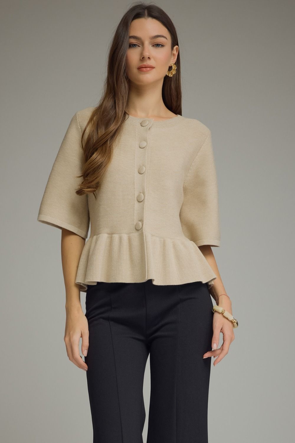 Maisie Oatmeal Ruffle Cardigan