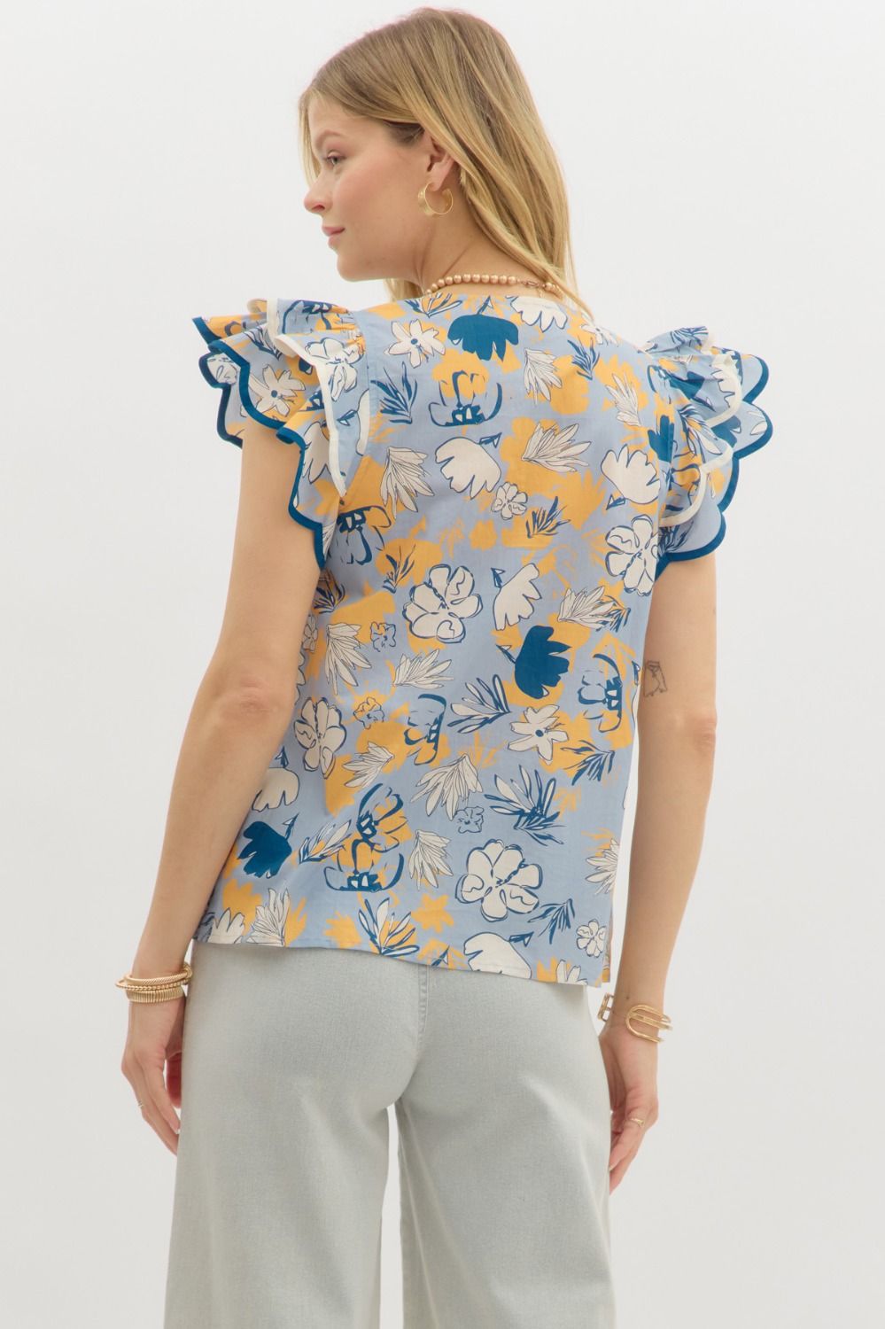 Entro Slate Blue Floral Top  - The Attic Boutique