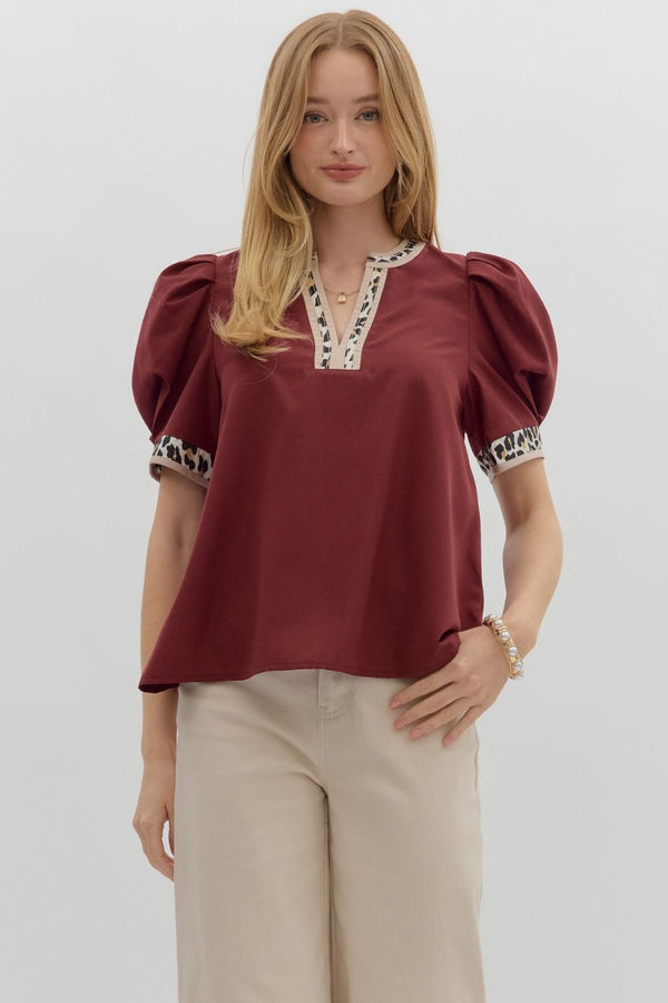 Entro Merlot Leopard Top  - The Attic Boutique