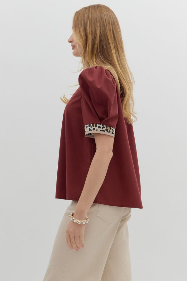 Entro Merlot Leopard Top  - The Attic Boutique