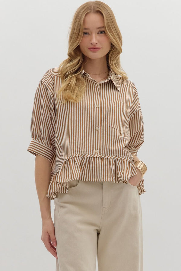 Entro Stripe Brown Top  - The Attic Boutique