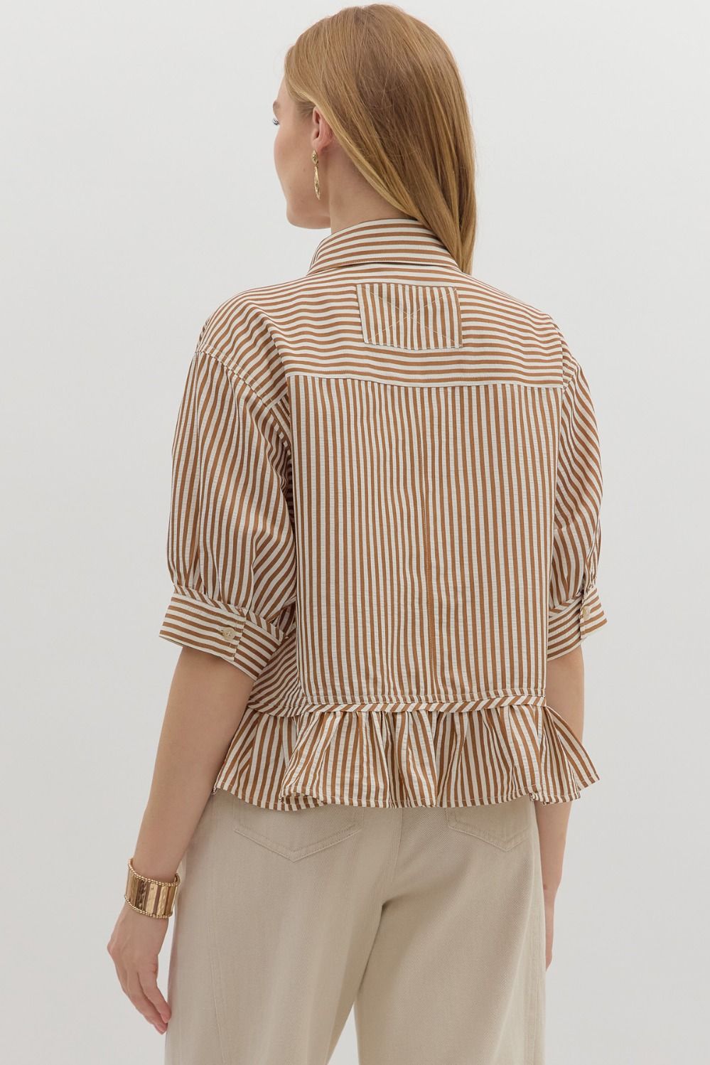 Entro Stripe Brown Top  - The Attic Boutique