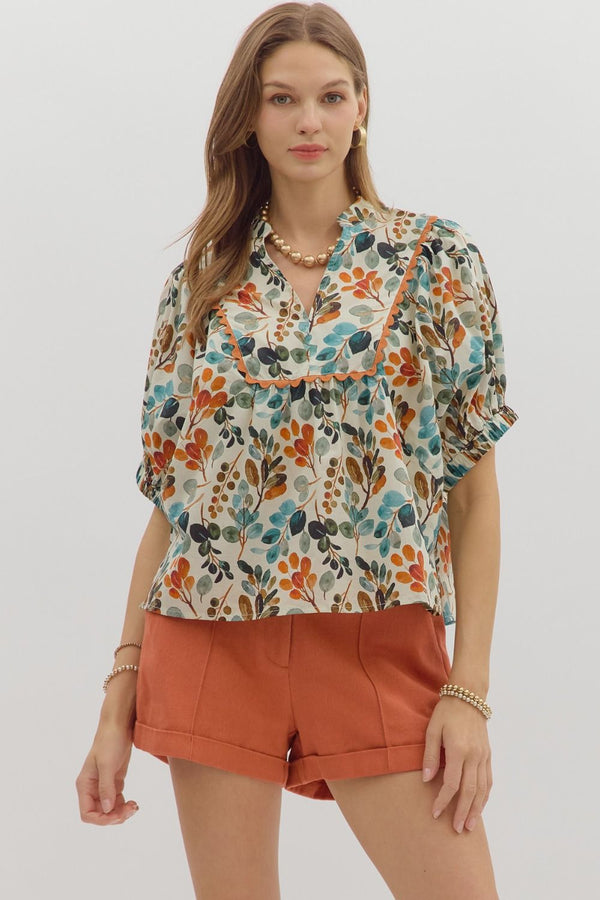 Entro Botanical Ecru Top  - The Attic Boutique