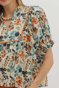 Entro Botanical Ecru Top  - The Attic Boutique