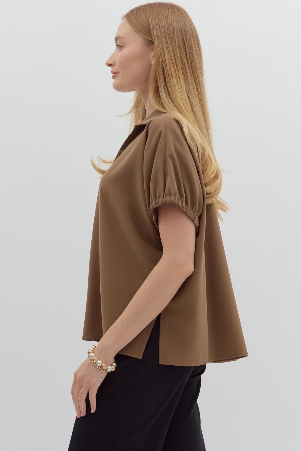 Entro Mocha Collar Top  - The Attic Boutique