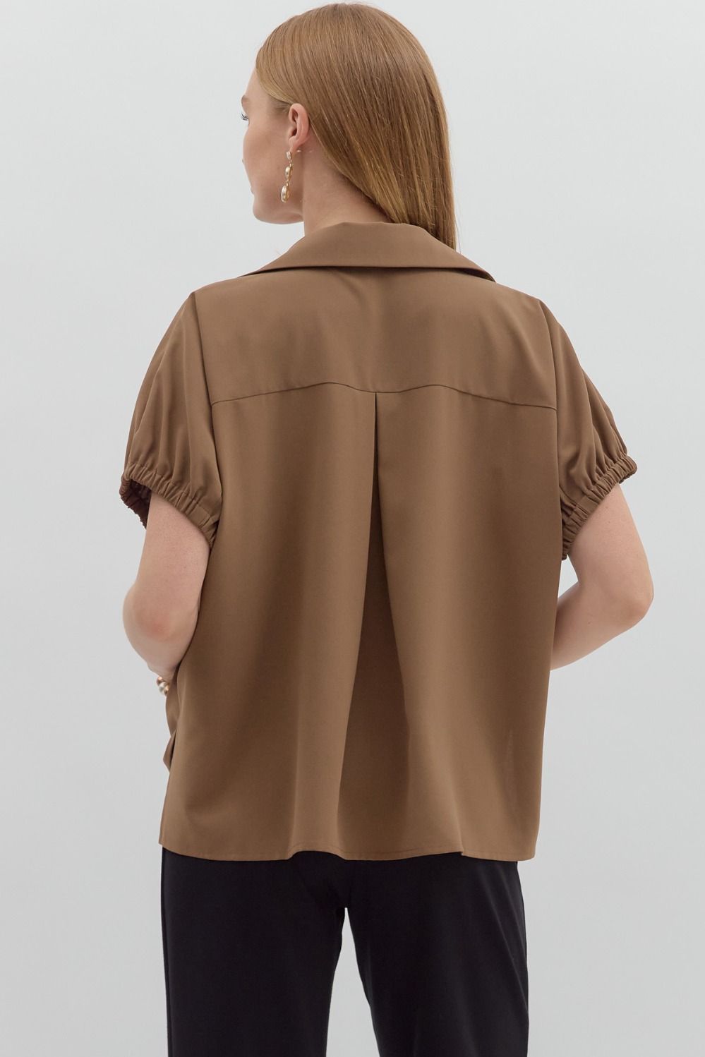 Entro Mocha Collar Top  - The Attic Boutique