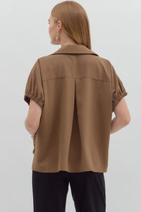 Entro Mocha Collar Top  - The Attic Boutique
