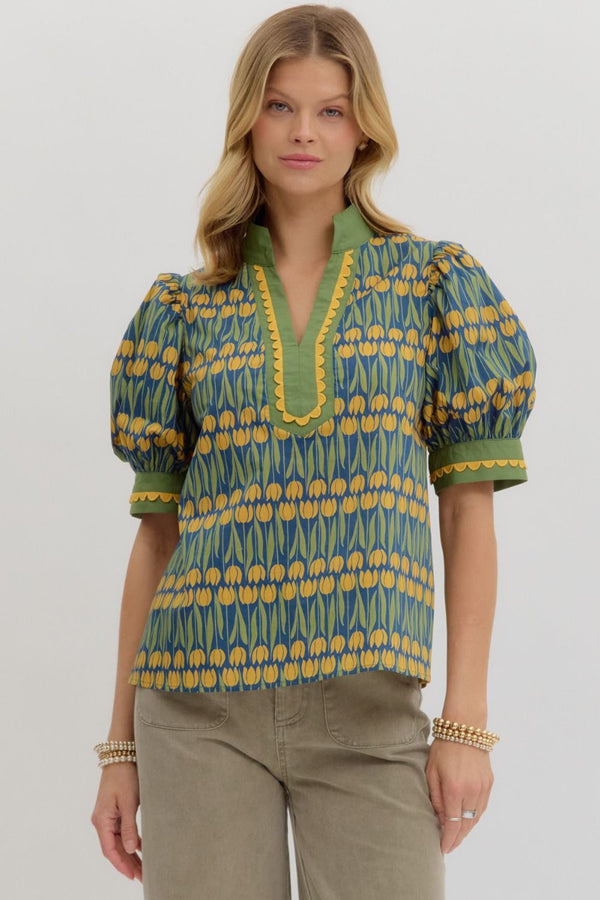 Entro Floral Scallop Top  - The Attic Boutique