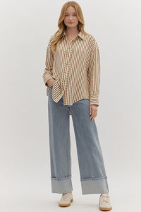 The Attic Boutique Brown Stripe Collar Shirt  - The Attic Boutique