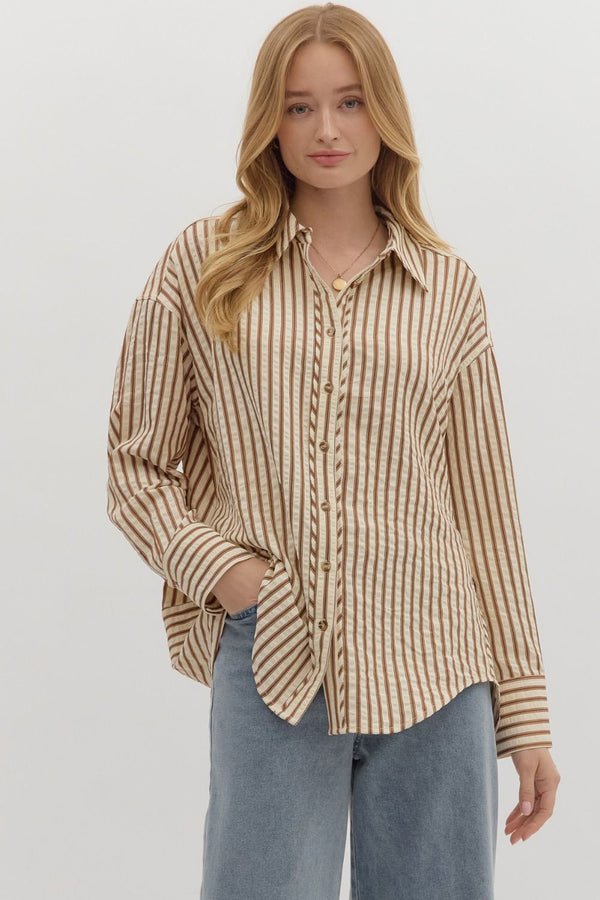 The Attic Boutique Brown Stripe Collar Shirt  - The Attic Boutique