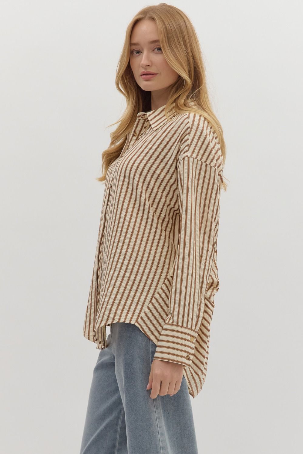 The Attic Boutique Brown Stripe Collar Shirt  - The Attic Boutique