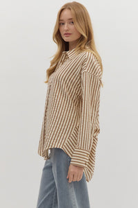 The Attic Boutique Brown Stripe Collar Shirt  - The Attic Boutique