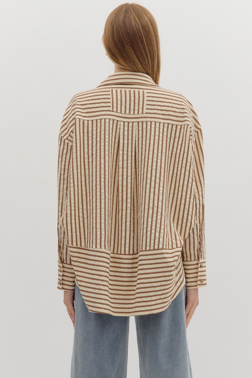 The Attic Boutique Brown Stripe Collar Shirt  - The Attic Boutique