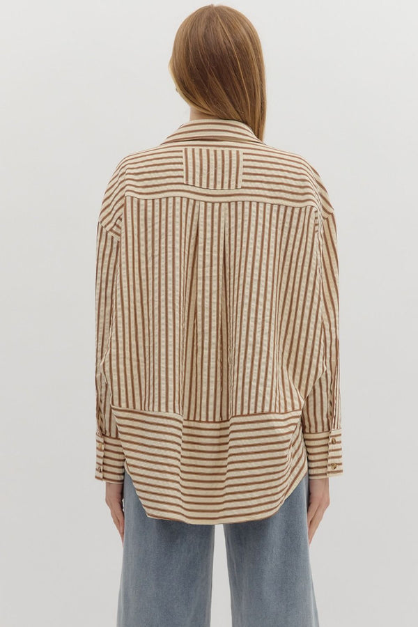 The Attic Boutique Brown Stripe Collar Shirt  - The Attic Boutique