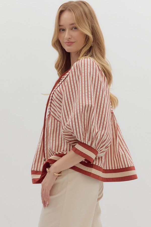 The Attic Boutique Rust Stripe Top  - The Attic Boutique