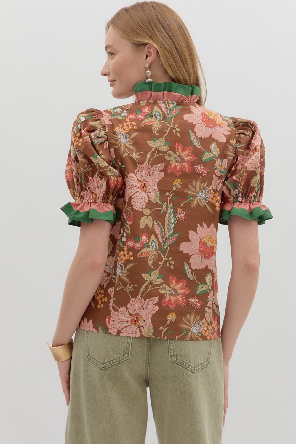 Entro Brown Ruffle Top  - The Attic Boutique