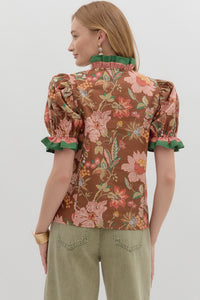 Entro Brown Ruffle Top  - The Attic Boutique