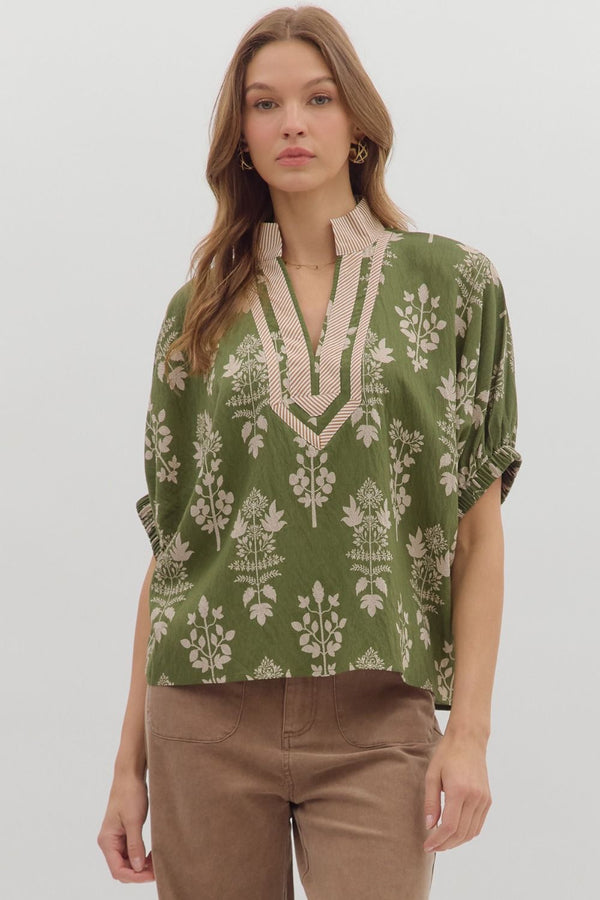 Entro Olive Botanical Top  - The Attic Boutique