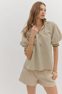 Entro Olive Half- Zip Top  - The Attic Boutique
